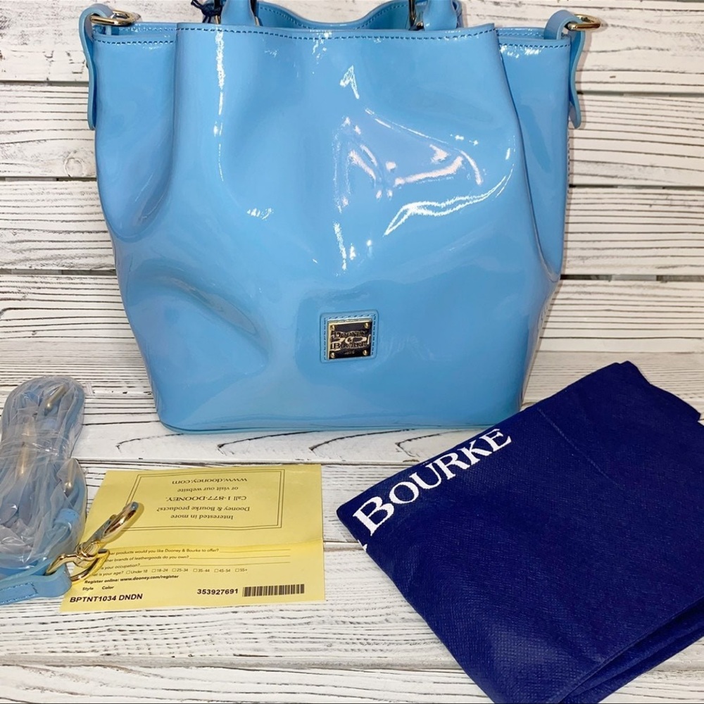 Dooney & Bourke Patent Small Barlow Top Handle Bag Denim